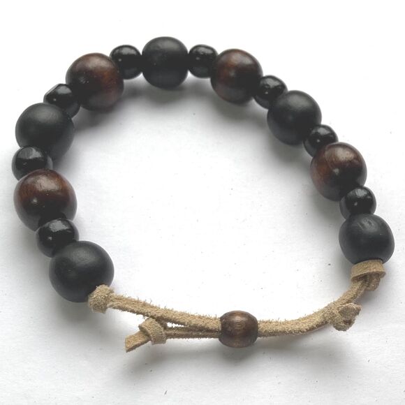 Suede Cord Bracelet with Wood Beads Adjustable Suede Cord 10-13 inches - Picture 4 of 9